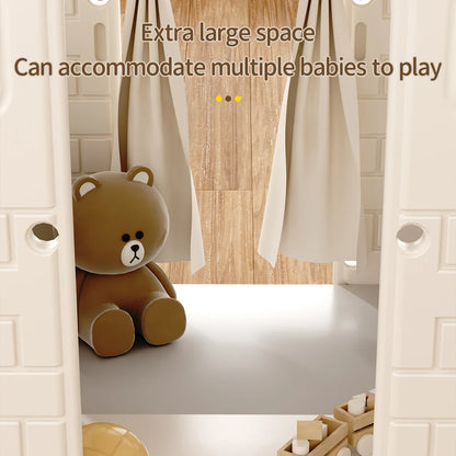 Kids Plastic Playhouse for Indoor Outdoor, Portable Game Cottage with Curtain, Gift Playhouse for Kids