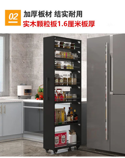 Crack storage rack, kitchen, refrigerator, gap shelf, narrow side cabinet, side pull large capacity and movable
