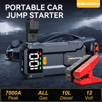 3-in-1 Car Jump Starter, 7000A Peak Lithium Starter Battery Pack, Safe 12V Portable Battery Starter Power Pack with LED Screen