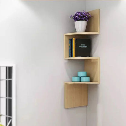 Livingandhome Tiered Wooden Floating Corner Shelf for Living Room Bedroom
