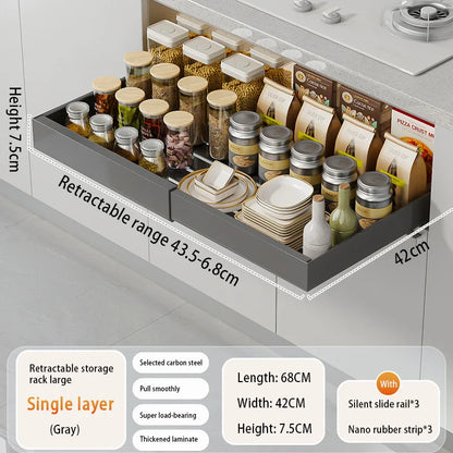 Expandable Pull Out Cabinet Organizer Metal Stick Slide Out  Drawers Storage Kitchen Adjustable Sliding Roll Out Cabinet Shelves