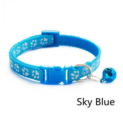 Pet Collar With Bell Cartoon Footprint Colorful for Dogs, Puppy, Cast. Adjustable Safety Bell Ring .