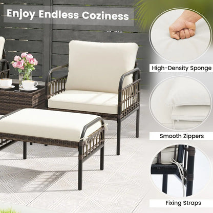 GOFLAME 5 Piece Patio Conversation Set Outdoor Wicker Chair Set w/ Ottomans
