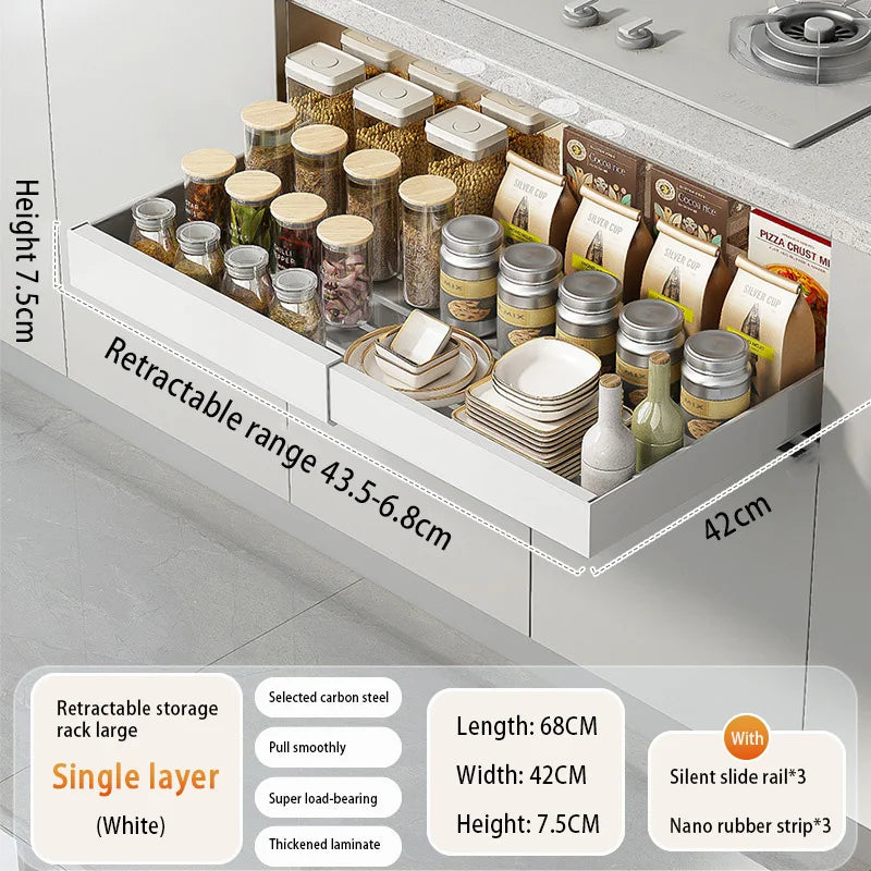 Expandable Pull Out Cabinet Organizer Metal Stick Slide Out  Drawers Storage Kitchen Adjustable Sliding Roll Out Cabinet Shelves