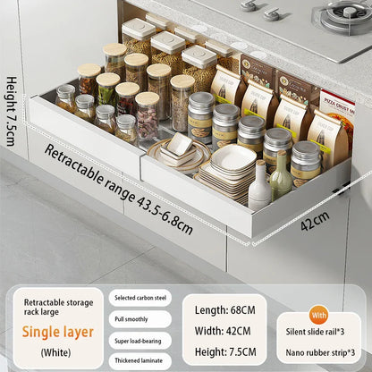 Expandable Pull Out Cabinet Organizer Metal Stick Slide Out  Drawers Storage Kitchen Adjustable Sliding Roll Out Cabinet Shelves