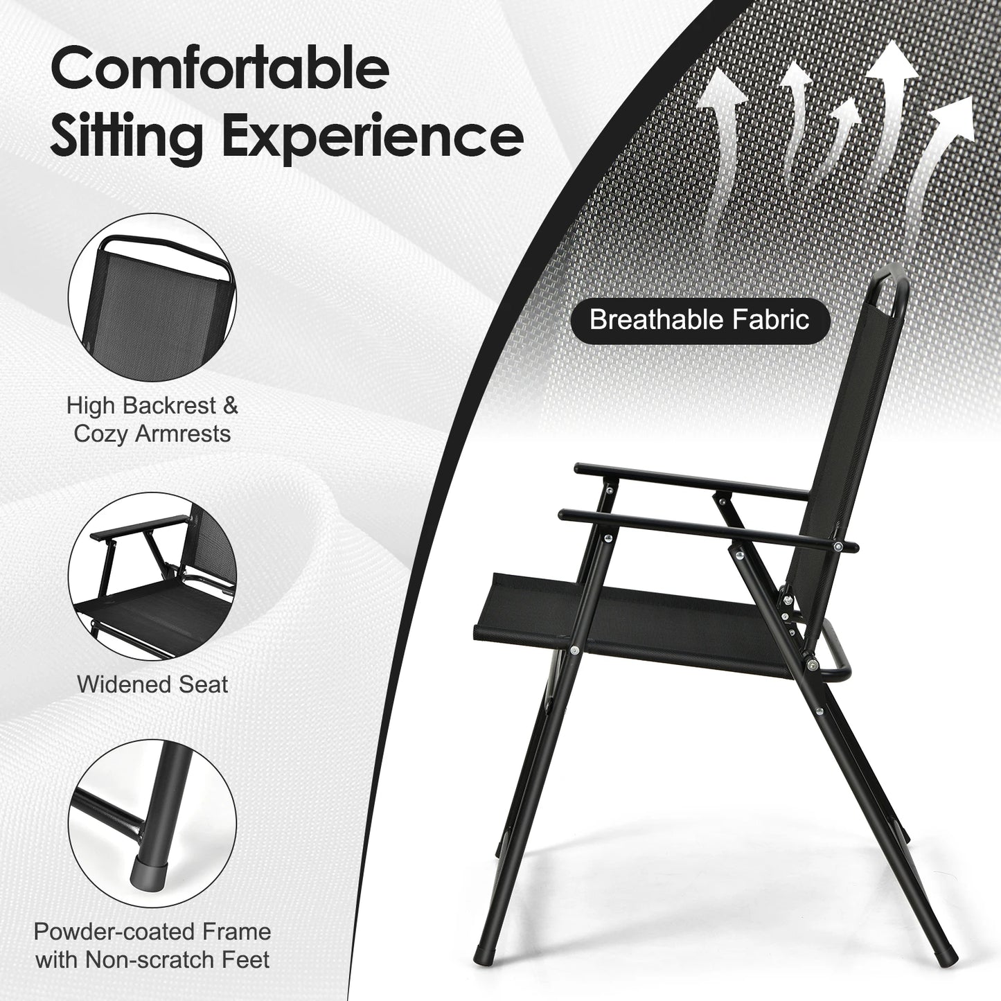 GOFLAME 6 Pieces Patio Table Set w/Adjustable Umbrella, 80 CM Round Table & 4 Folding Chairs Set