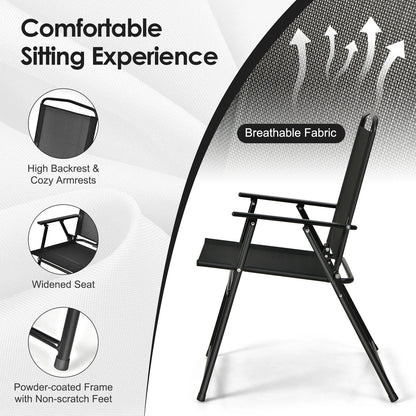 GOFLAME 6 Pieces Patio Table Set w/Adjustable Umbrella, 80 CM Round Table & 4 Folding Chairs Set