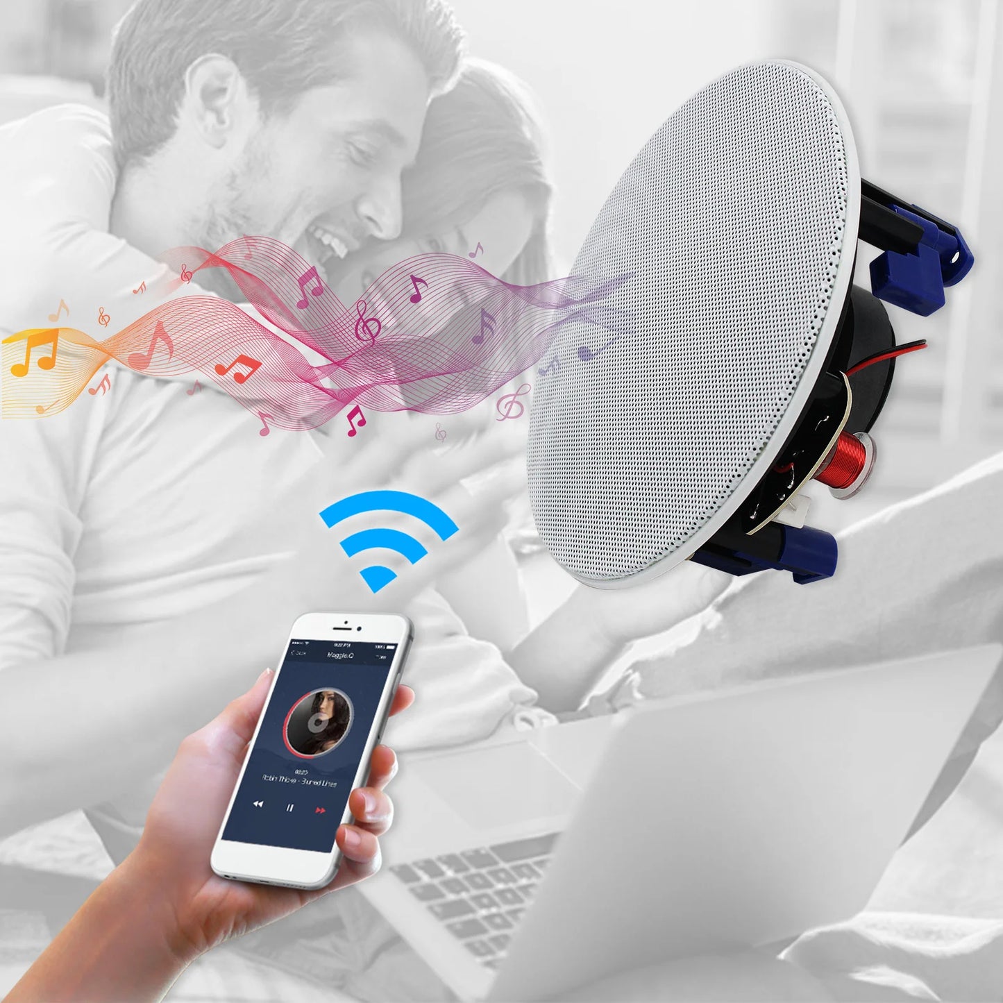 Herdio 4 Inch Flush Mount Two-way Stereo Ceiling Bluetooth Speaker For Indoor And Outdoor Placement In Bathroom Kitchen Bedroom