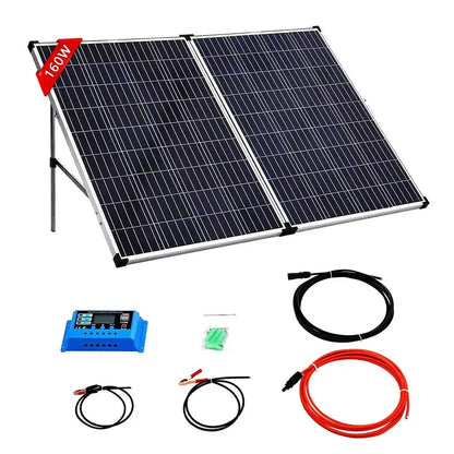 160W 12V Portable Folding Solar Panel Kit For Caravan RV Marine Trailer Camper