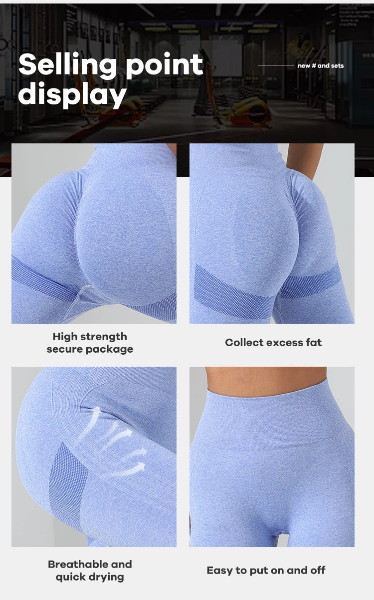 Yoga Basic 2pcs Seamless High Stretch Yoga Set Tracksuit Gym Set Crisscross Back Cami Hip-hugging Tummy Control Leggings