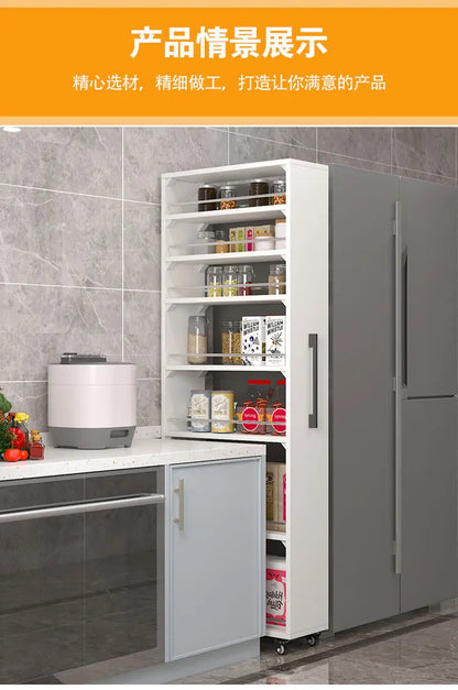 Crack storage rack, kitchen, refrigerator, gap shelf, narrow side cabinet, side pull large capacity and movable