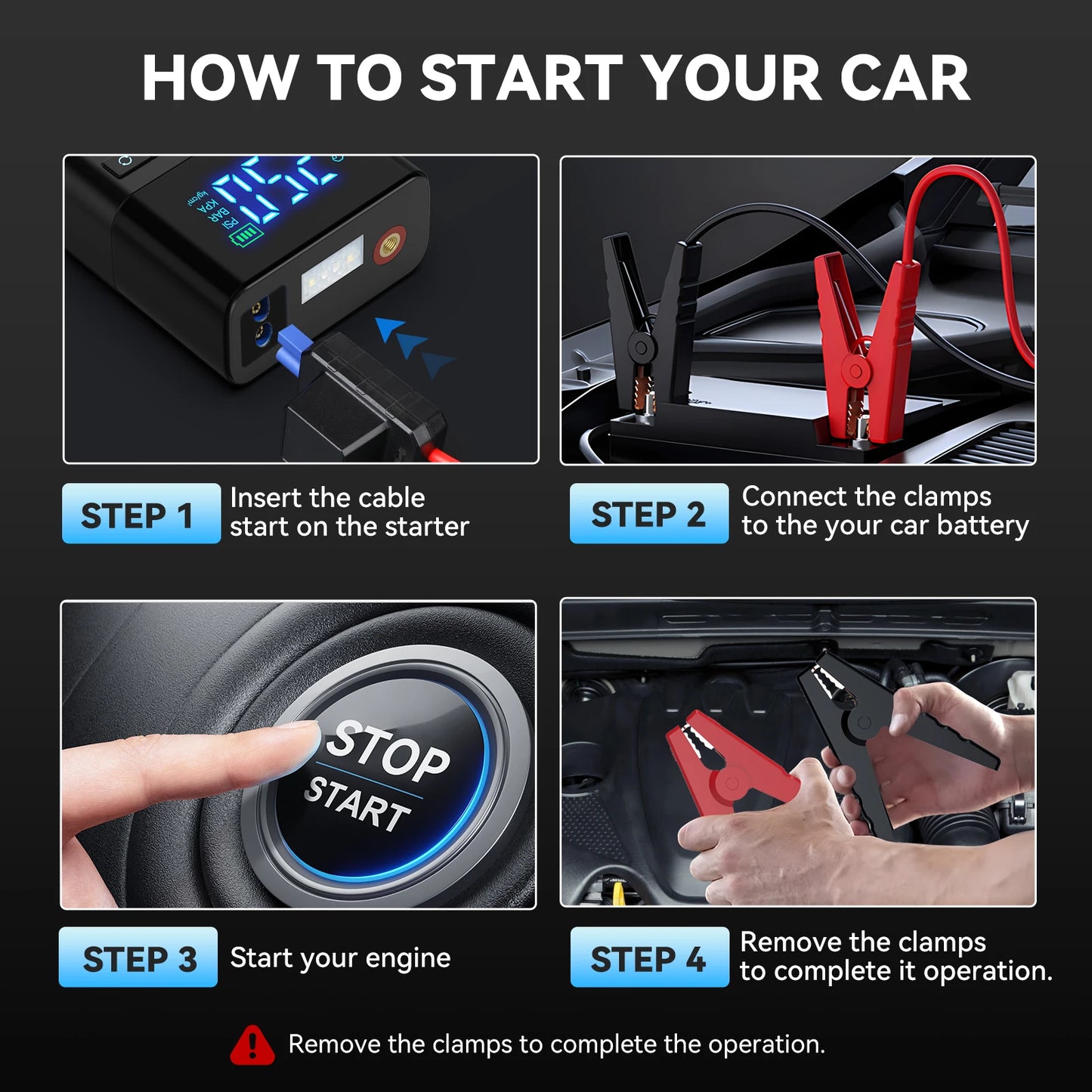 BRPOM 2IN1 Portable Car Starter with Air Compressor 150 PSI 8500A Starter 12V Car Battery Starter Box Car Battery Jumper Starter