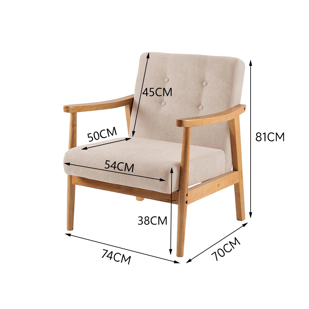 Accent Linen Fabric Buttoned Armchair Wooden Frame