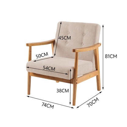 Accent Linen Fabric Buttoned Armchair Wooden Frame