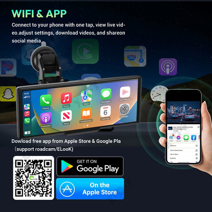 XGODY 10.26" 4K Dash Cam Wireless Carplay Android Auto Car DVR GPS WiFi Navigation Rearview Camera Dashboard Video