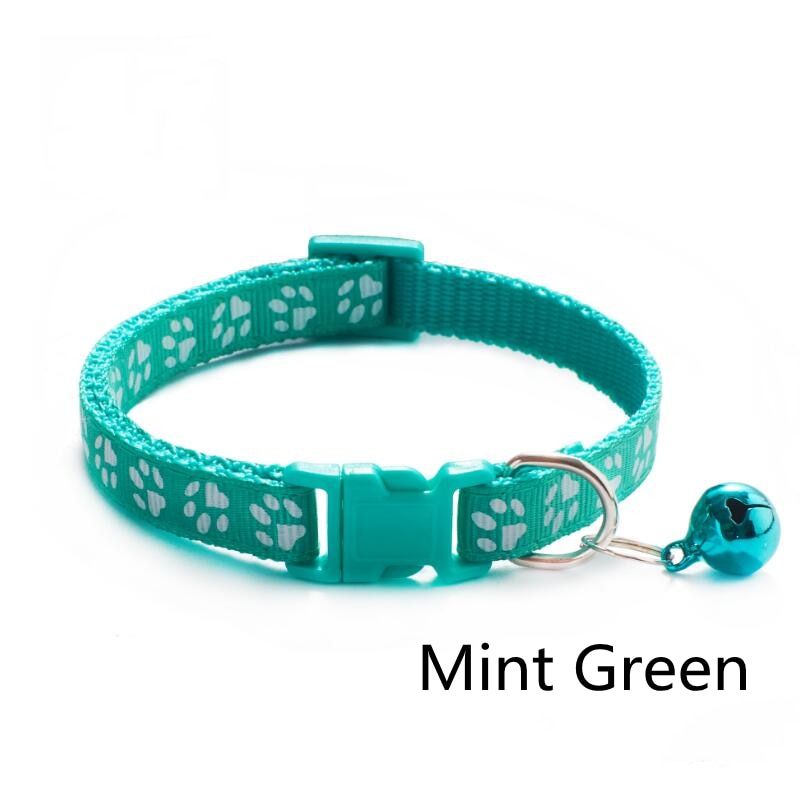 Pet Collar With Bell Cartoon Footprint Colorful for Dogs, Puppy, Cast. Adjustable Safety Bell Ring .