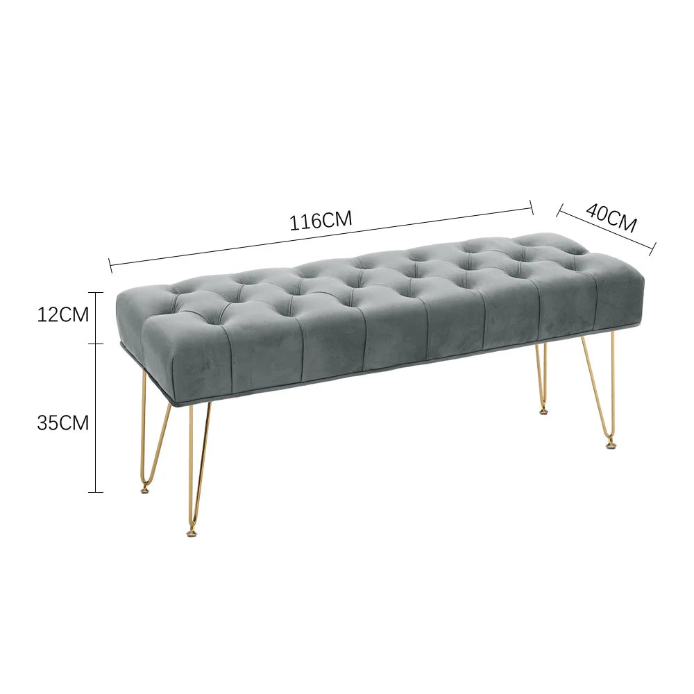 Velvet Buttoned Ottoman Footstool Gold Chrome Legs,Grey