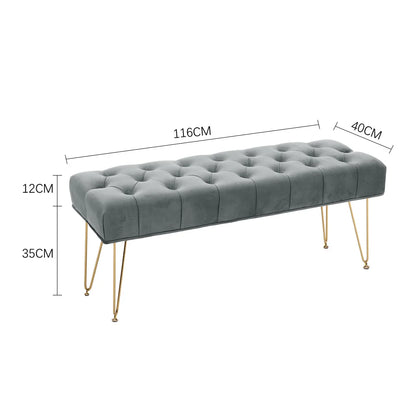 Velvet Buttoned Ottoman Footstool Gold Chrome Legs,Grey