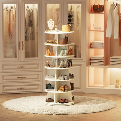 Rotating Shoe Rack, 7-Tier Revolving 24 Pairs Shoe Shelf Tower, Wood Space-Saving 360° Spinning Shoe Organizer