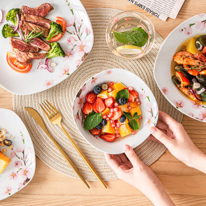 VEWEET ANNIE 48-Piece Porcelain Ceramic Tableware Dinner Plate Set with Bowl,Dessert Plate,Soup Plate,Dinner Plate for 12 Person