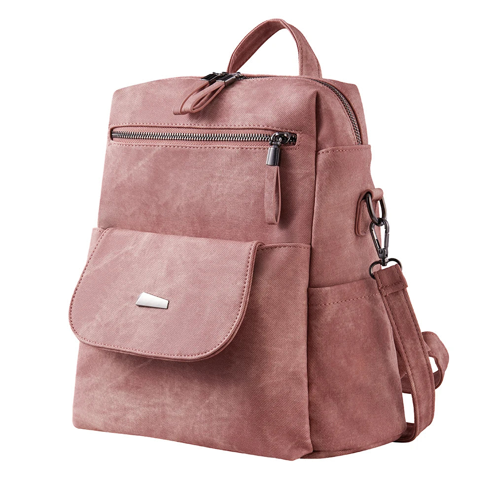 Vintage PU Leather Backpack with Adjustable Detachable Shoulder Straps for Women Girls