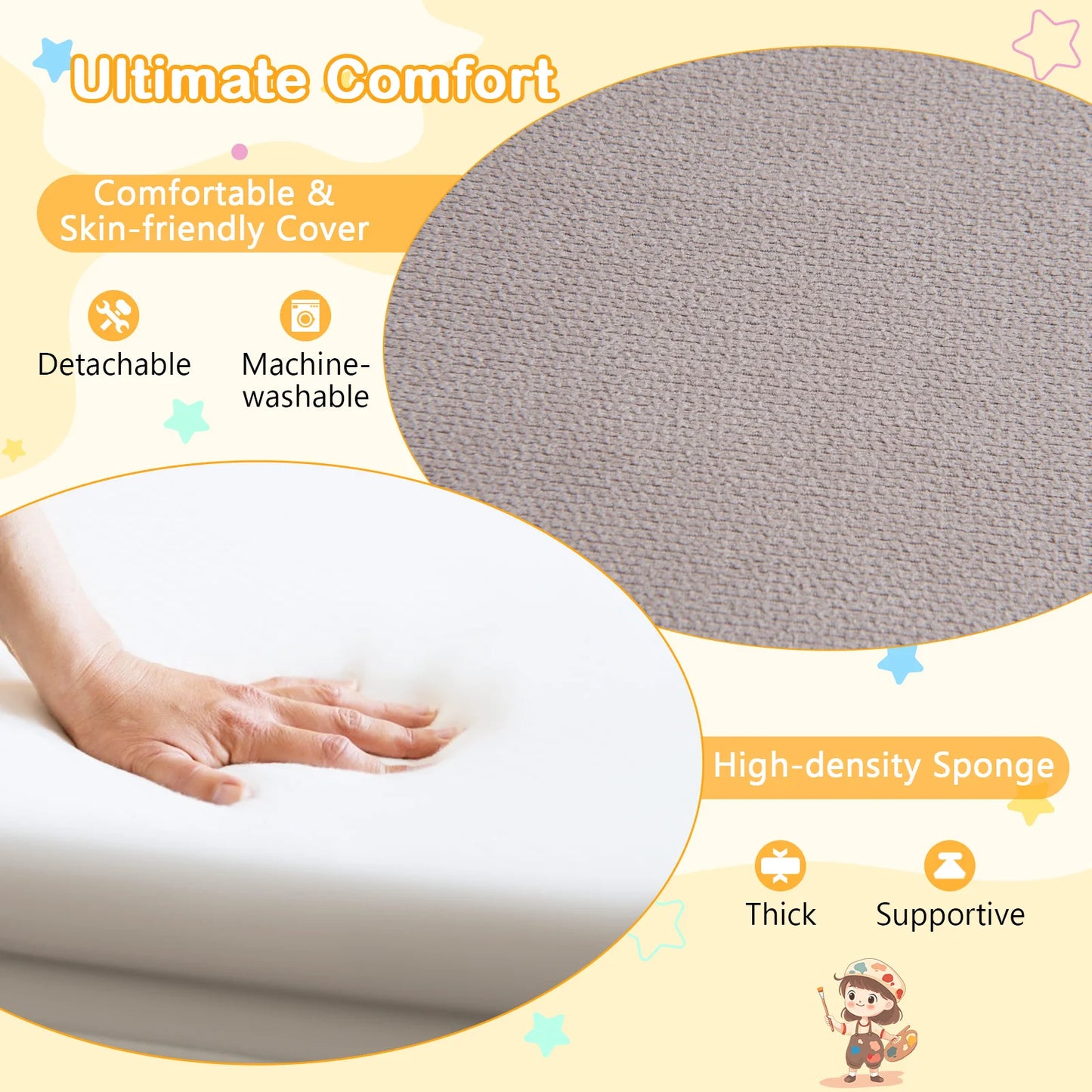 GOFLAME 2-in-1 Toddler Fold out Couch, Convertible Sofa to Lounger with Soft & Machine Washable Sofa Cover