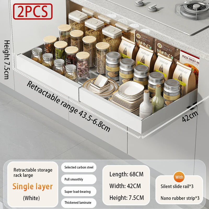 Expandable Pull Out Cabinet Organizer Metal Stick Slide Out  Drawers Storage Kitchen Adjustable Sliding Roll Out Cabinet Shelves