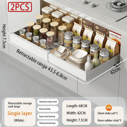 Expandable Pull Out Cabinet Organizer Metal Stick Slide Out  Drawers Storage Kitchen Adjustable Sliding Roll Out Cabinet Shelves