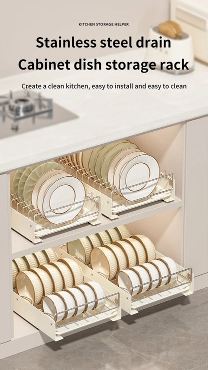 Drain Pull Out Dish Racks Slideable Stainless Steel Bowl Rack Cabinet Tray Storage Holder Kitchen Basket Plate Drain Shelf Rack