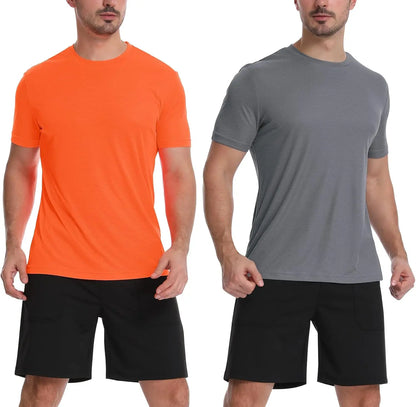 Zengjo Athletic Shirts for Men,Quick Dry Mens Workout Running Shirts Short Sleeve Lightweight Gym Permance T Shirt 2 Pack