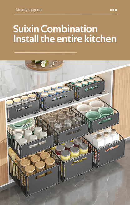 Kitchen Storage Rack Pull Out Cabinet Organizer Slide Drawer Storage Tray Seasoning Bottle Spice Storage Rack Kitchen Organizer
