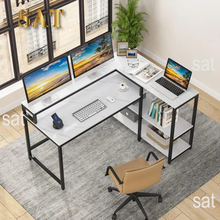 Computer Gaming Desk Reversible L Shaped Modern Wooden Office Desk