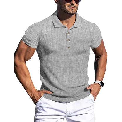 Polo Men Solid Stripe Fitness Elasticity Shirt