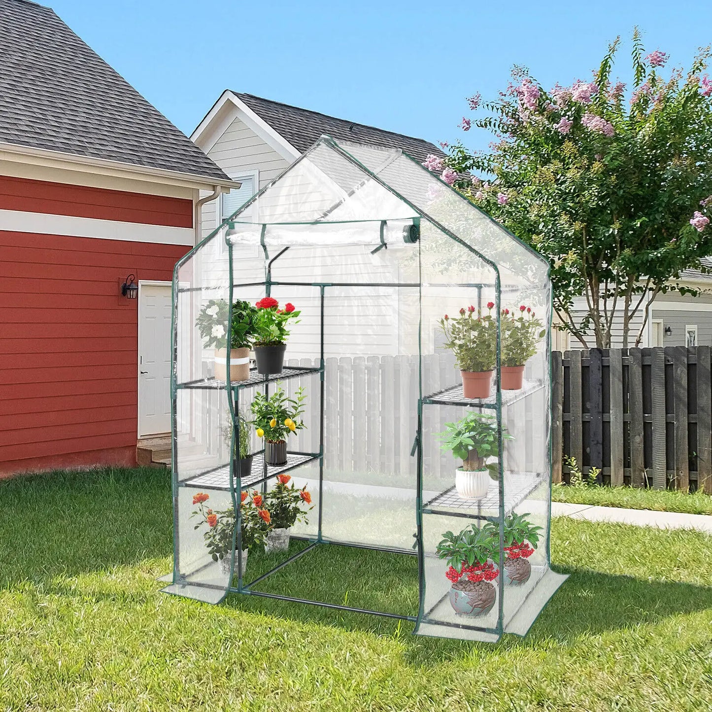 GOFLAME Portable Mini Walk-in Greenhouse Heavy-Duty Winter Hot House w/4 Shelves