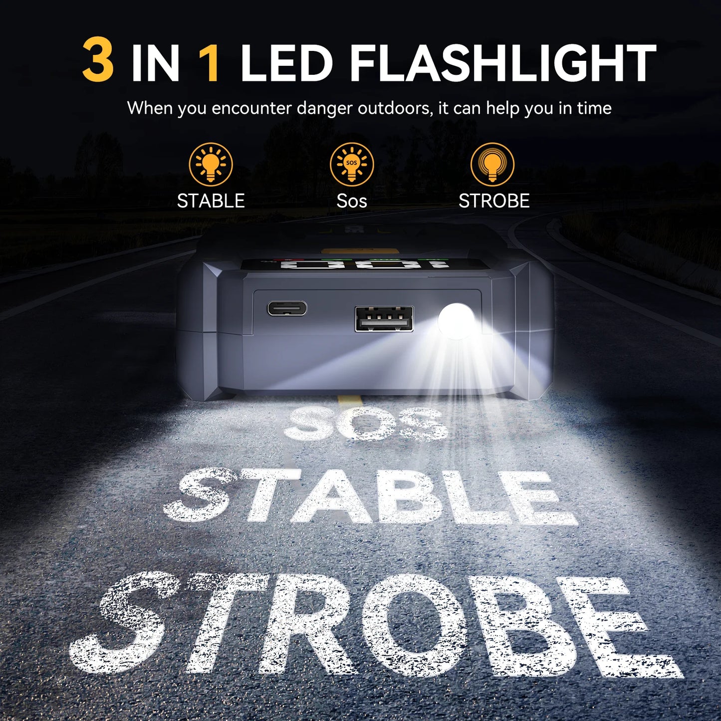 3-in-1 Car Jump Starter, 7000A Peak Lithium Starter Battery Pack, Safe 12V Portable Battery Starter Power Pack with LED Screen