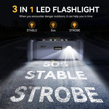 3-in-1 Car Jump Starter, 7000A Peak Lithium Starter Battery Pack, Safe 12V Portable Battery Starter Power Pack with LED Screen