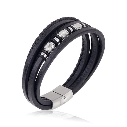 Luxury Stainless Steel Beaded Bracelet Fashion Men's Jewelry Classic Multilayer Braided Leather Bracelet Homme New Year Men Gift