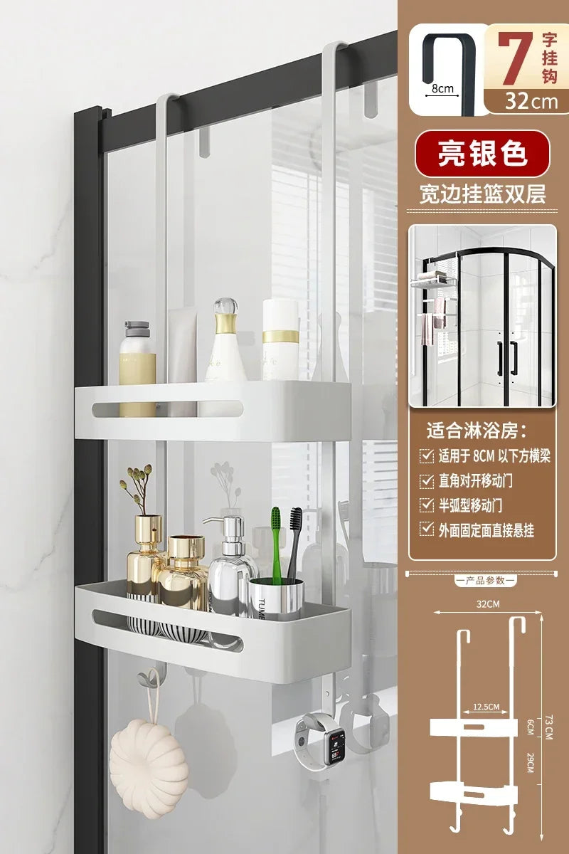 Pull Gold Shower Room Frame Large Capacity Bathroom Double Layer Hanging Basket Without Perforated Wall Hanging Receive Hook