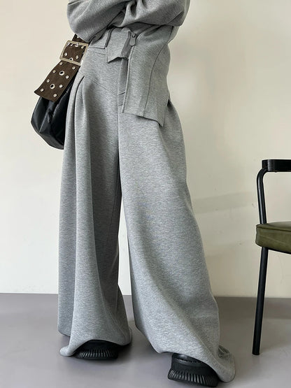EAM Gray Irregular Zipper Spliced Sweatshirt New Stand Collar Long Sleeve Waist Women Fashion Tide Spring Autumn 2025 30A3036