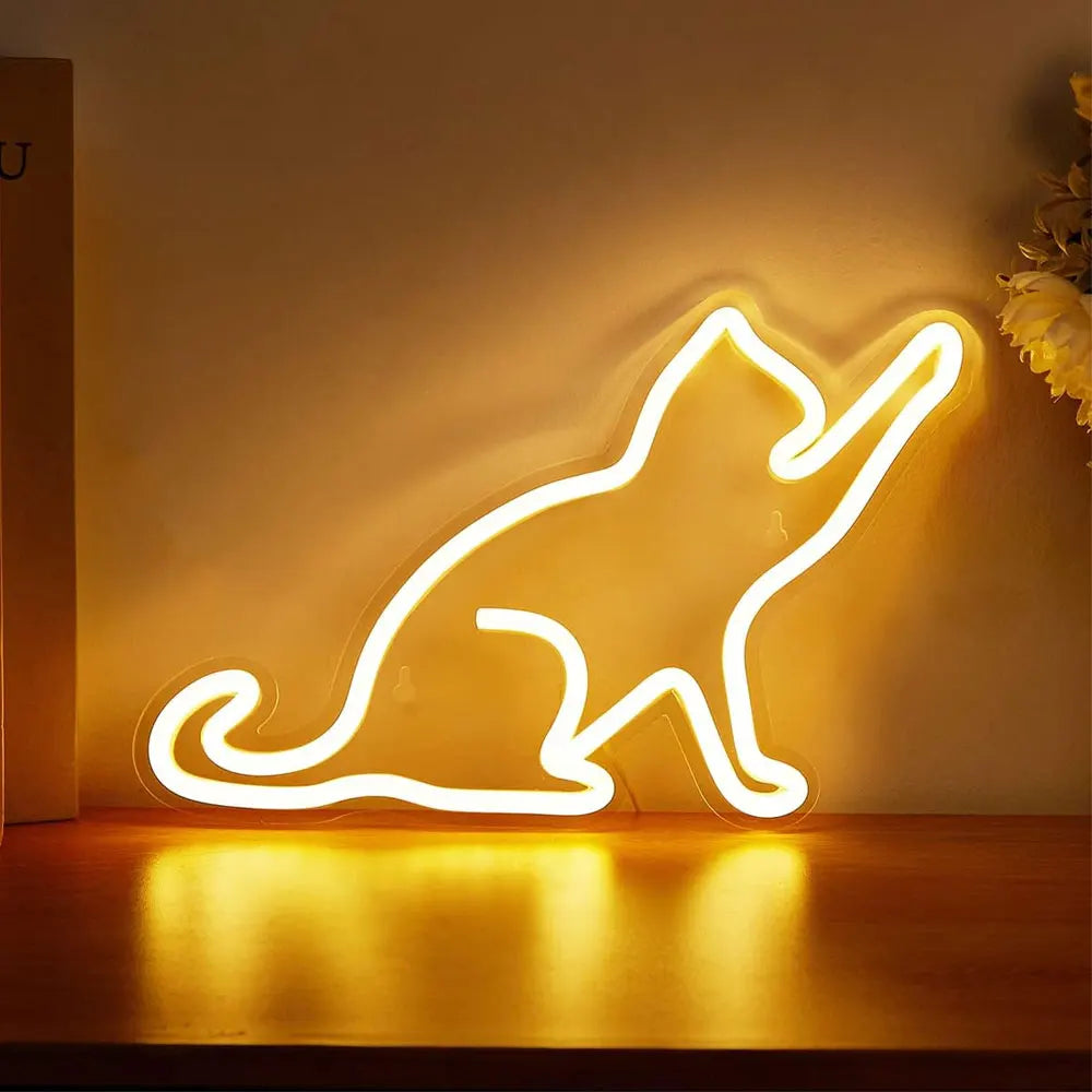 Cat LED Neon Sign Neon Light USB Powered Night Light, 3D Wall Art Decor Neon Signs for Bedroom Living Room Decor Holiday Gift