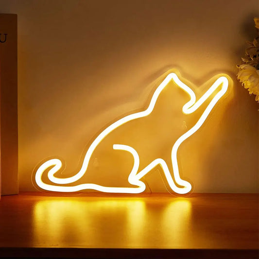Cat LED Neon Sign Neon Light USB Powered Night Light, 3D Wall Art Decor Neon Signs for Bedroom Living Room Decor Holiday Gift