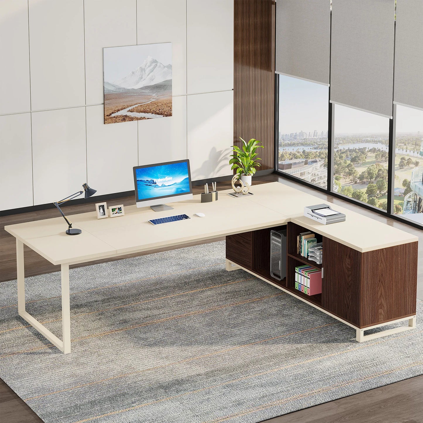 70.8-Inch Executive Desk Large L Shaped Computer Desk with Storage