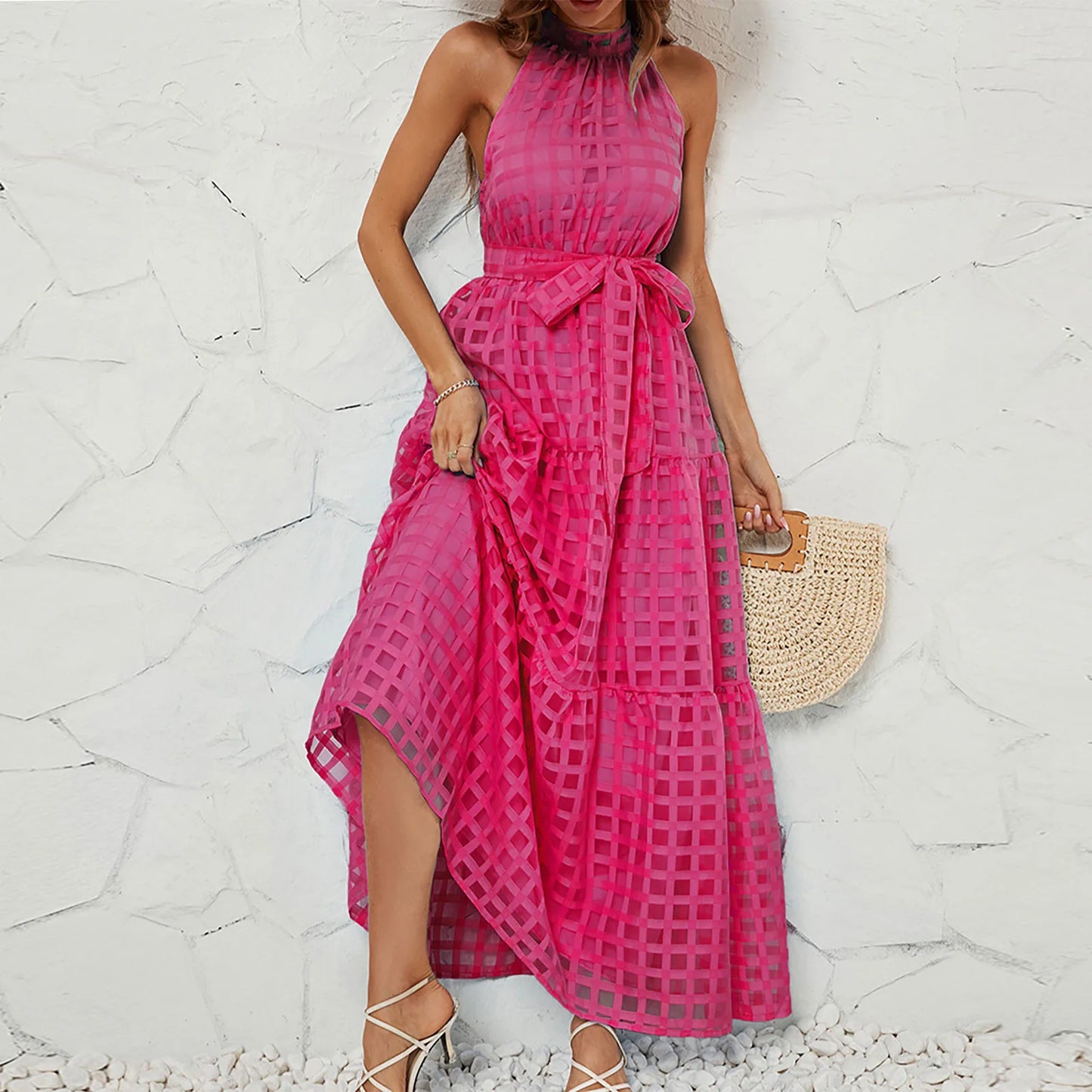 Elegant Sleeveless Halter Neck Maxi Dress