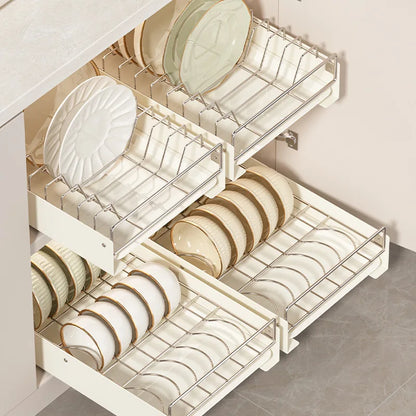 Drain Pull Out Dish Racks Slideable Stainless Steel Bowl Rack Cabinet Tray Storage Holder Kitchen Basket Plate Drain Shelf Rack