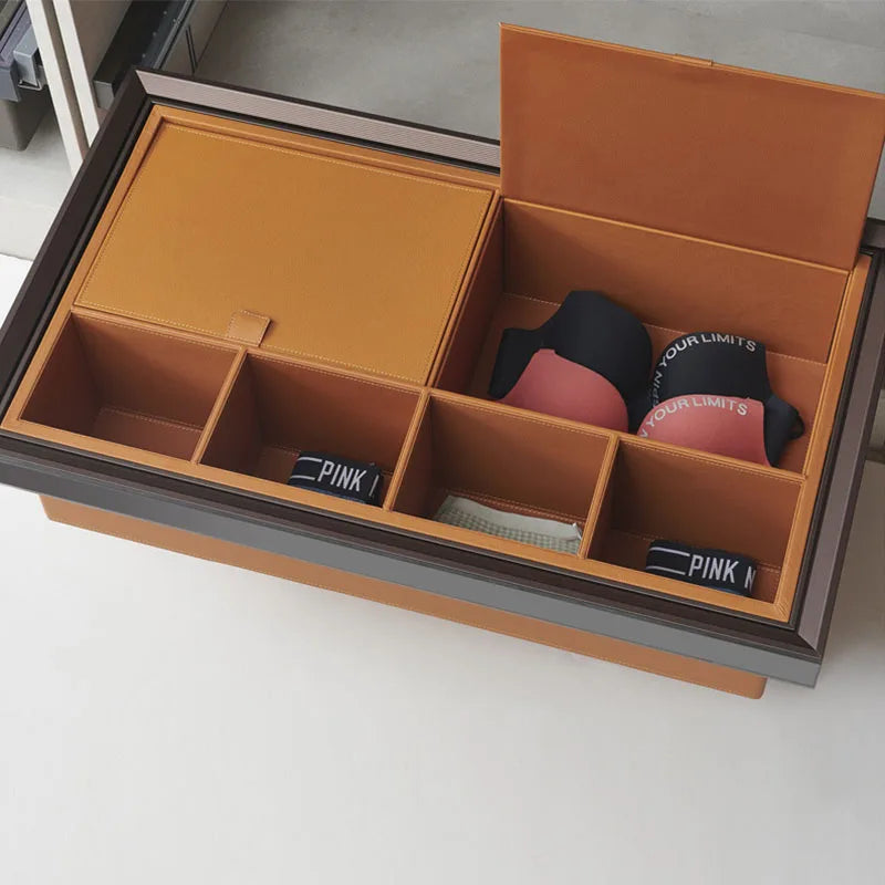 Wardrobe jewelry leather storage box grid cloakroom pull-out type built-in multi-functional telescopic pants rack pull basket ac