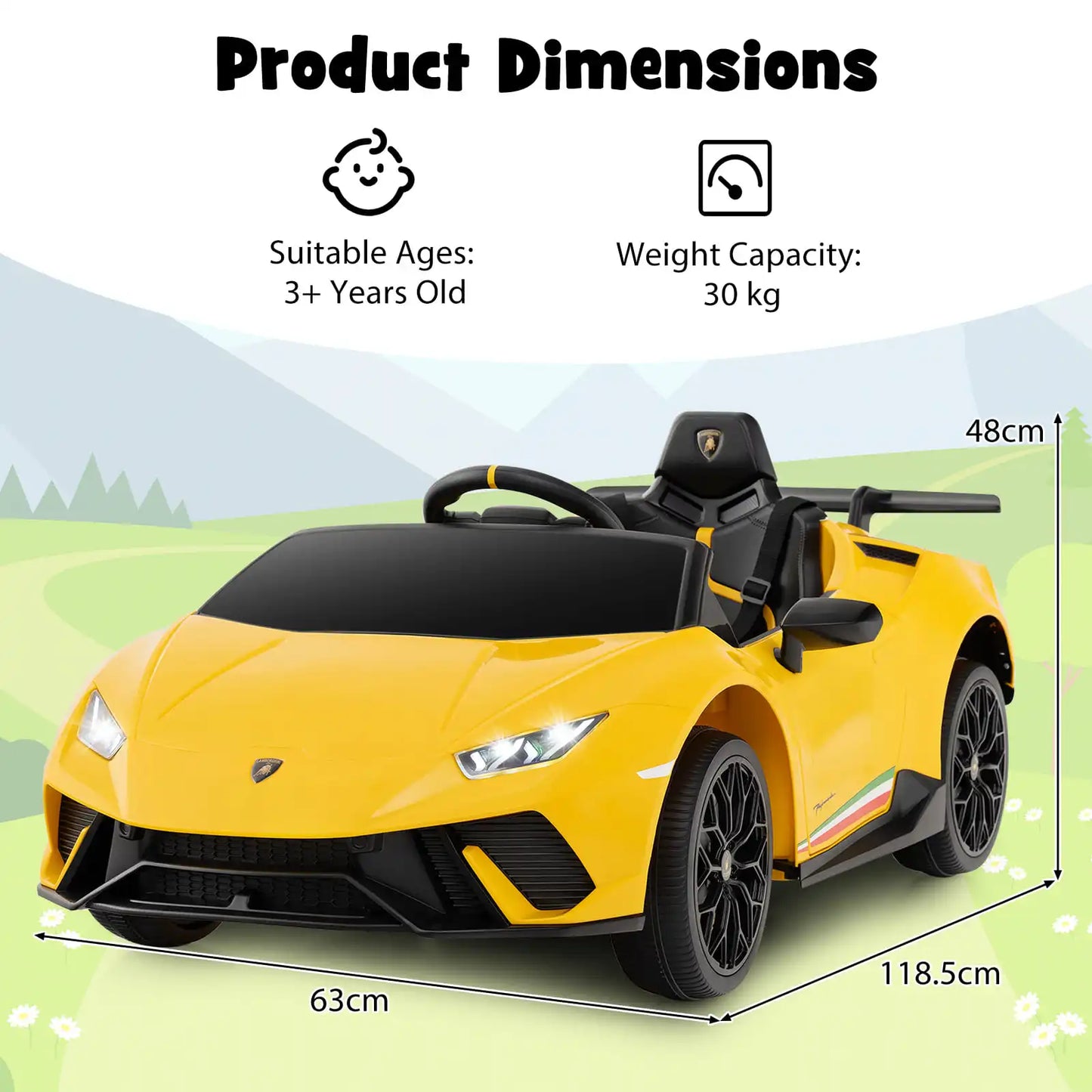 DORTALA Lamborghini Kids Ride on Car 12V Battery Powered Electric Vehicle-Yellow