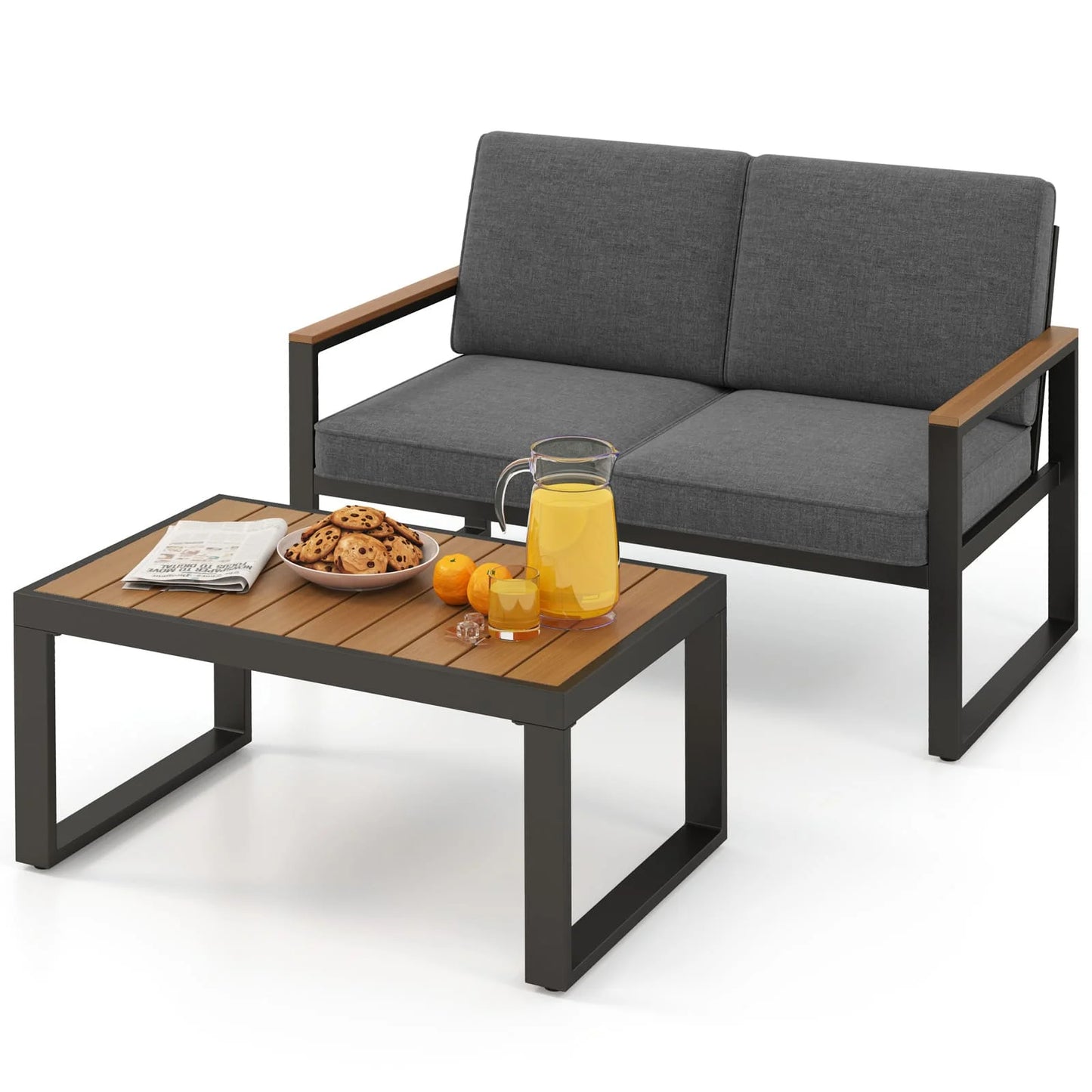 GOFLAME 2 Piece Patio Aluminum Furniture Set Outdoor Conversation Set-Gray