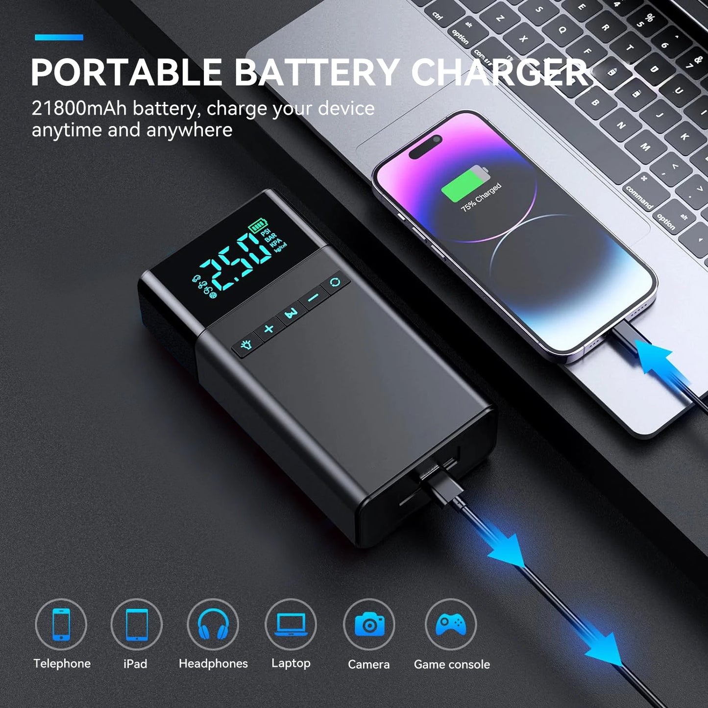 BRPOM 2IN1 Portable Car Starter with Air Compressor 150 PSI 8500A Starter 12V Car Battery Starter Box Car Battery Jumper Starter