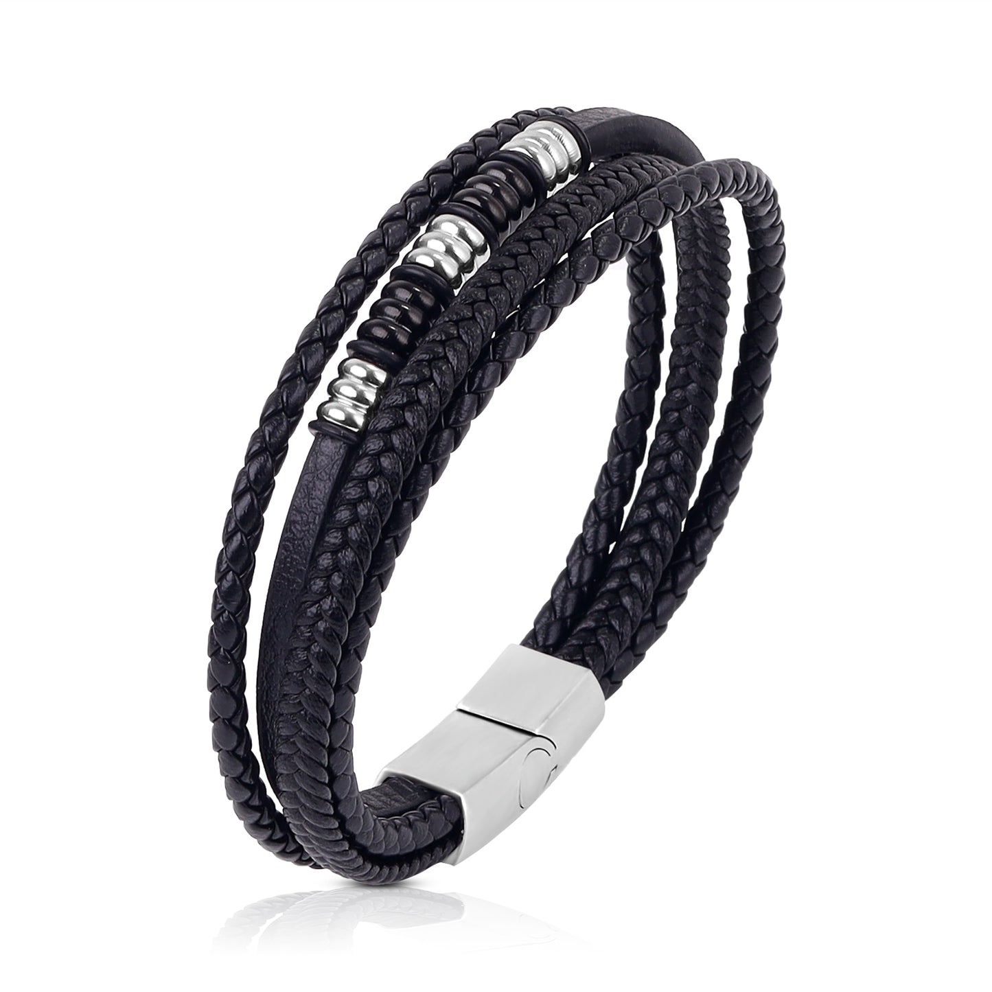 Luxury Stainless Steel Beaded Bracelet Fashion Men's Jewelry Classic Multilayer Braided Leather Bracelet Homme New Year Men Gift