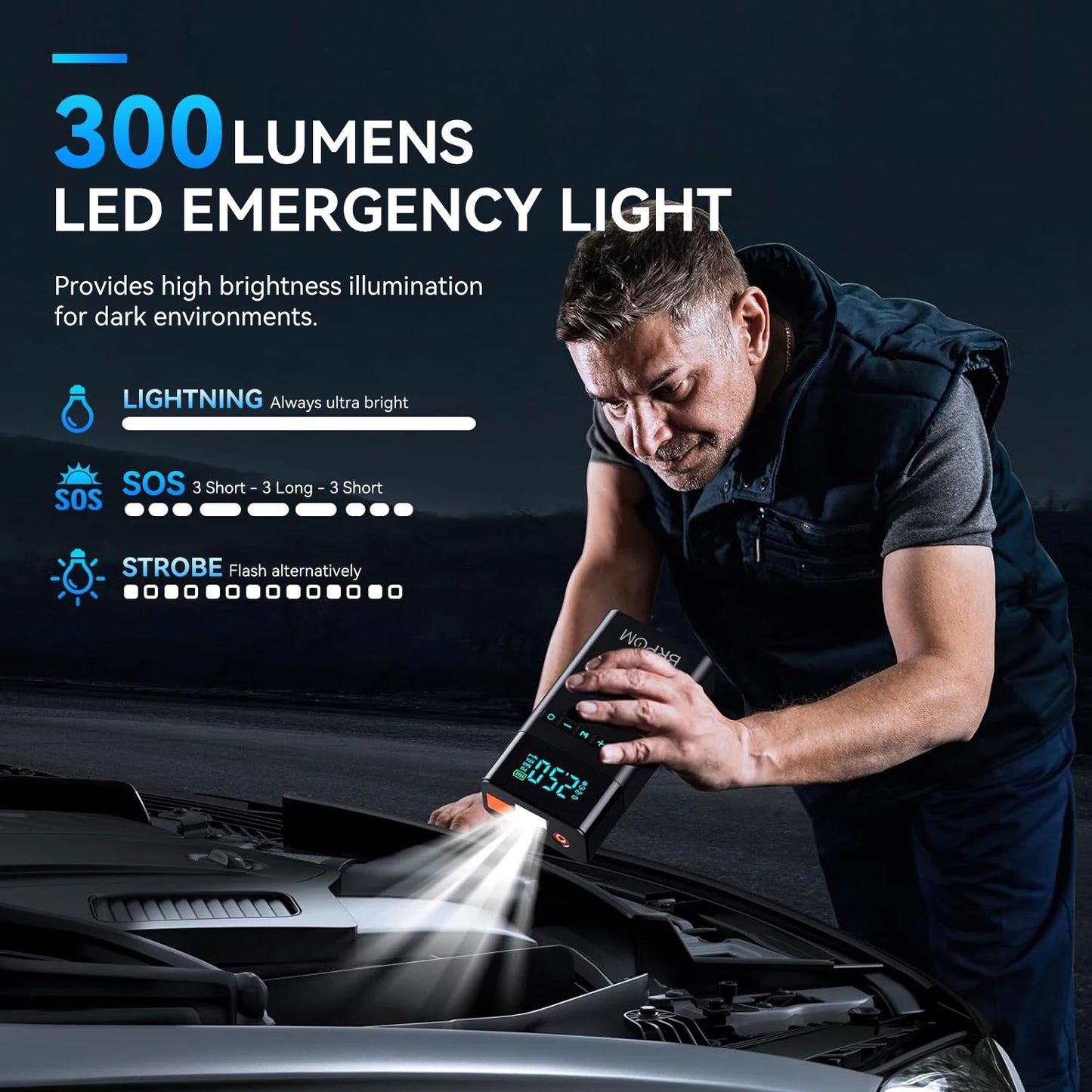 BRPOM 2IN1 Portable Car Starter with Air Compressor 150 PSI 8500A Starter 12V Car Battery Starter Box Car Battery Jumper Starter